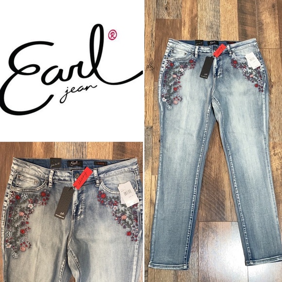Earl Jeans Denim - NWT Earl skinny jeans with flower embroidered embellishments size 14